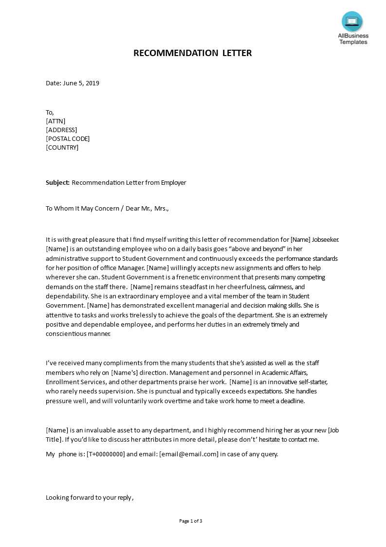 recommendation letter template for graduate student