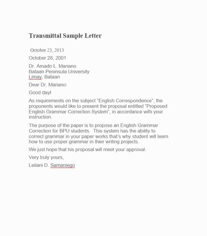 letter of transmittal template engineering