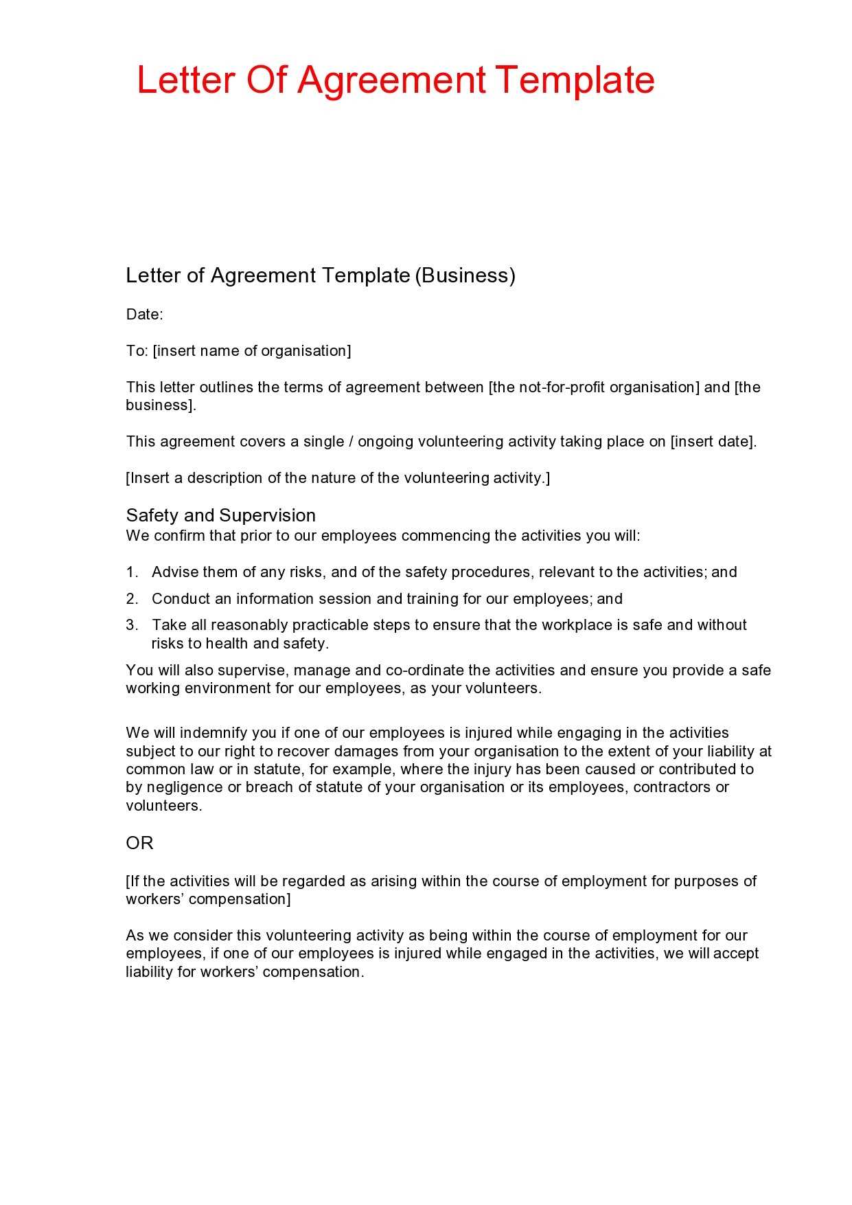 side letter agreement template