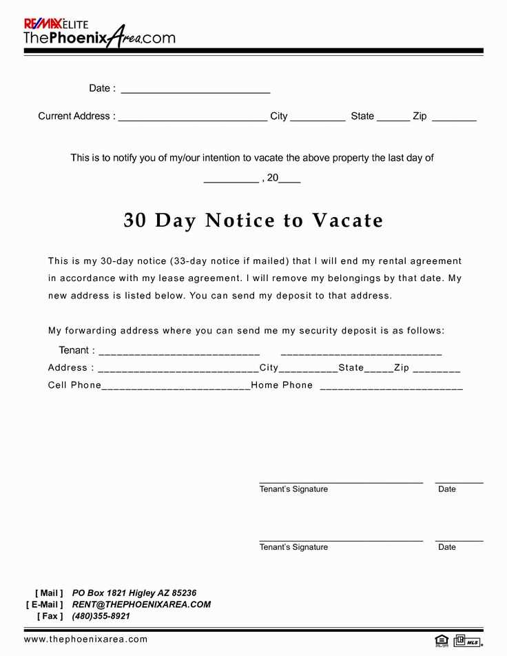 30 day notice to vacate letter to tenant template