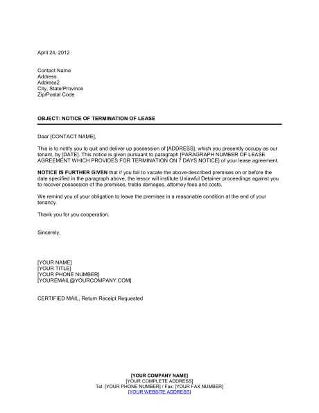 landlord lease termination letter template