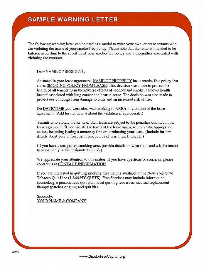 violation tenant warning letter template