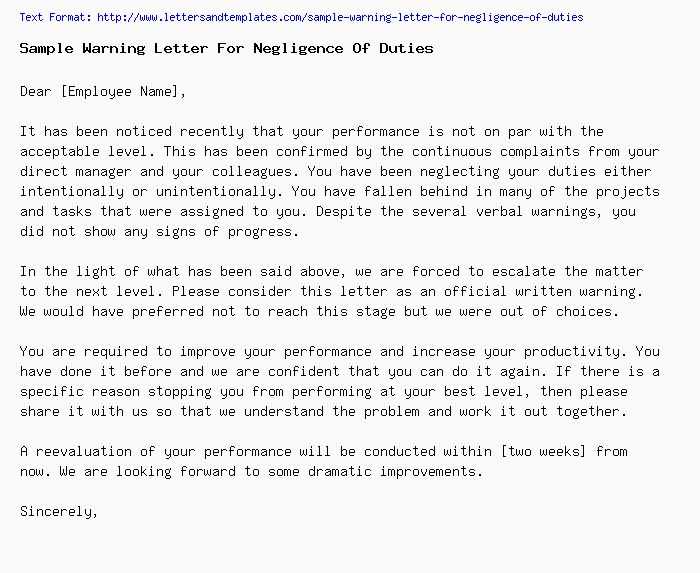 warning letter template for poor performance