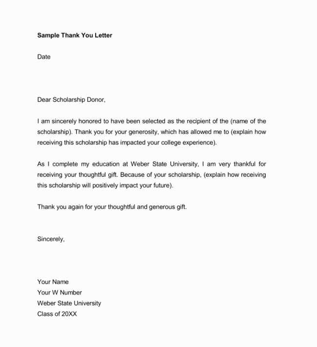 thank you scholarship letter template