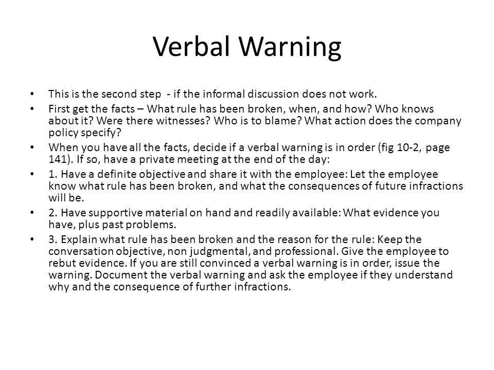 informal verbal warning letter template