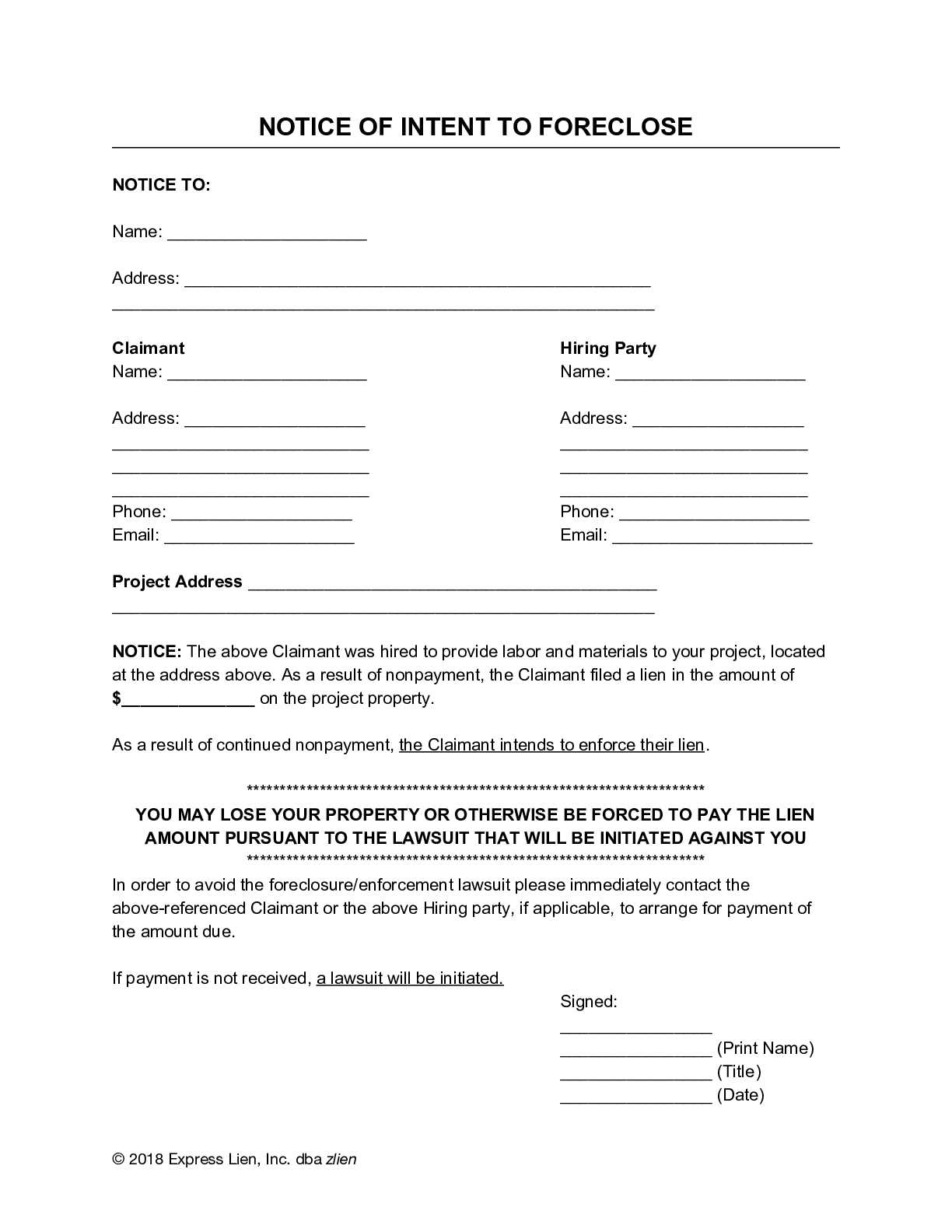 free foreclosure letter template