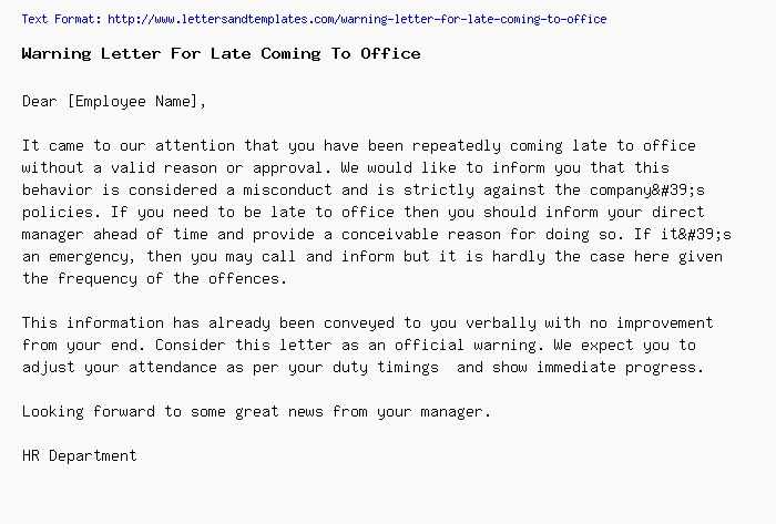 warning letter template for lateness