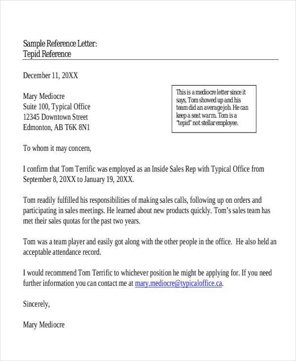 list of reference letter template