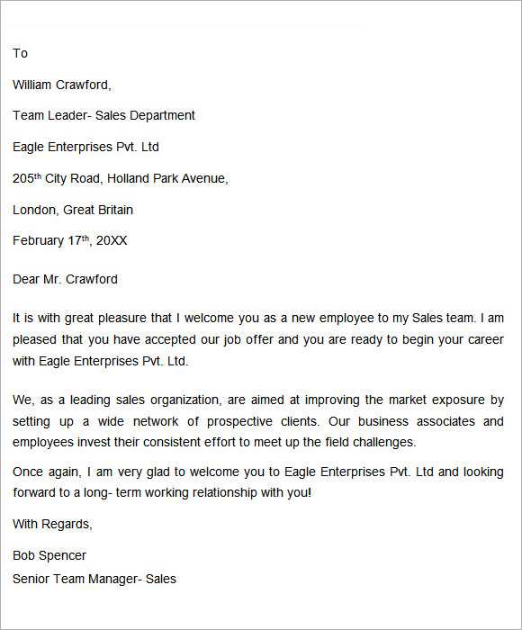 welcome letter to new employee template