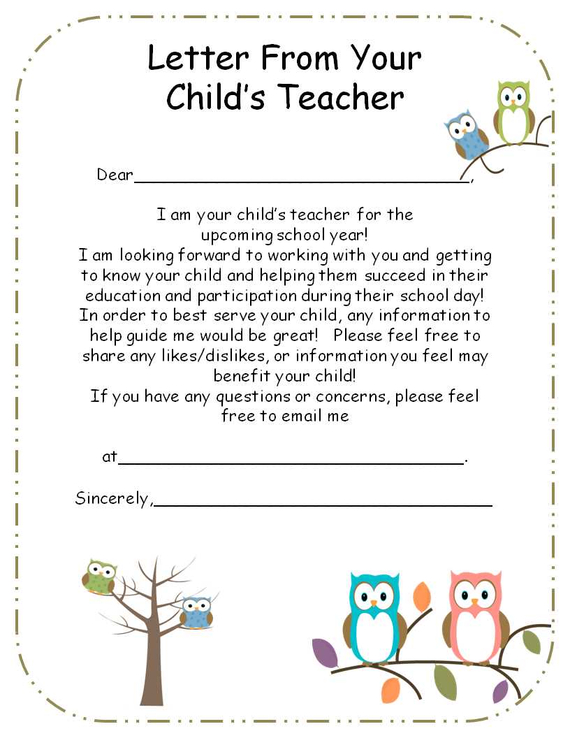 welcome letter to parents from teacher template