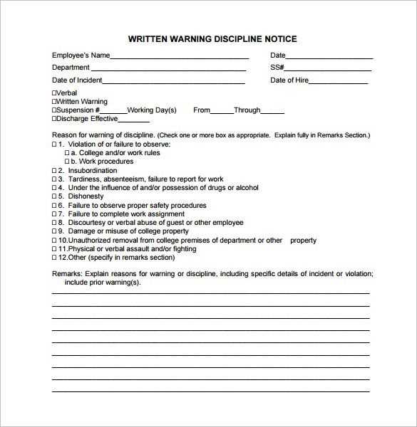 employee verbal warning letter template