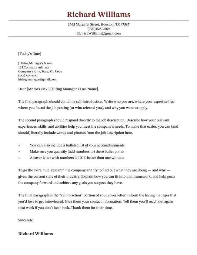 template word cover letter