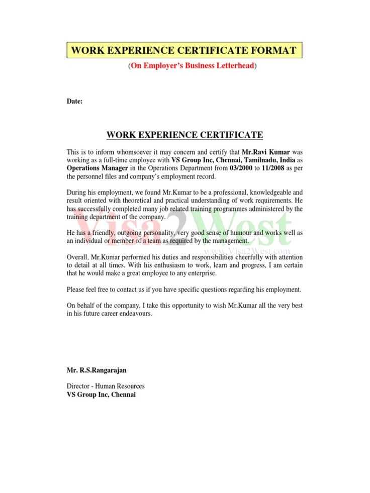 work experience letter template from employer