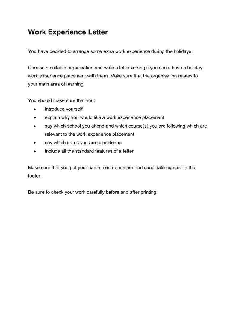 work experience letter template