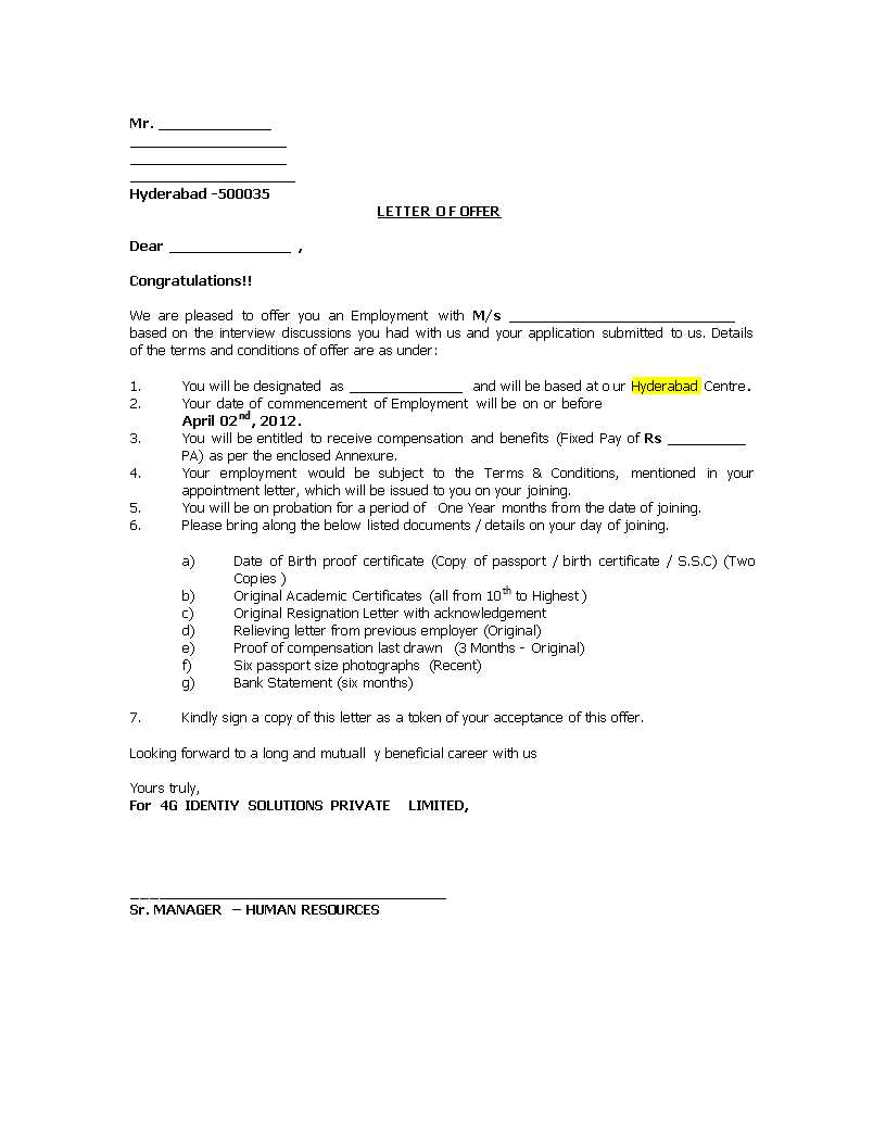 work offer letter template