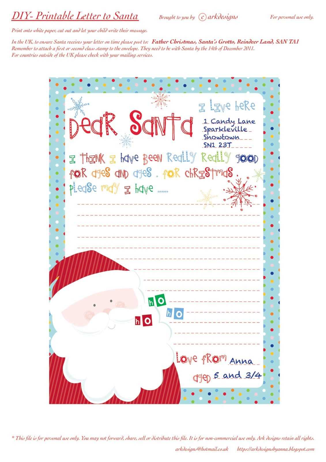 writing a letter to father christmas template