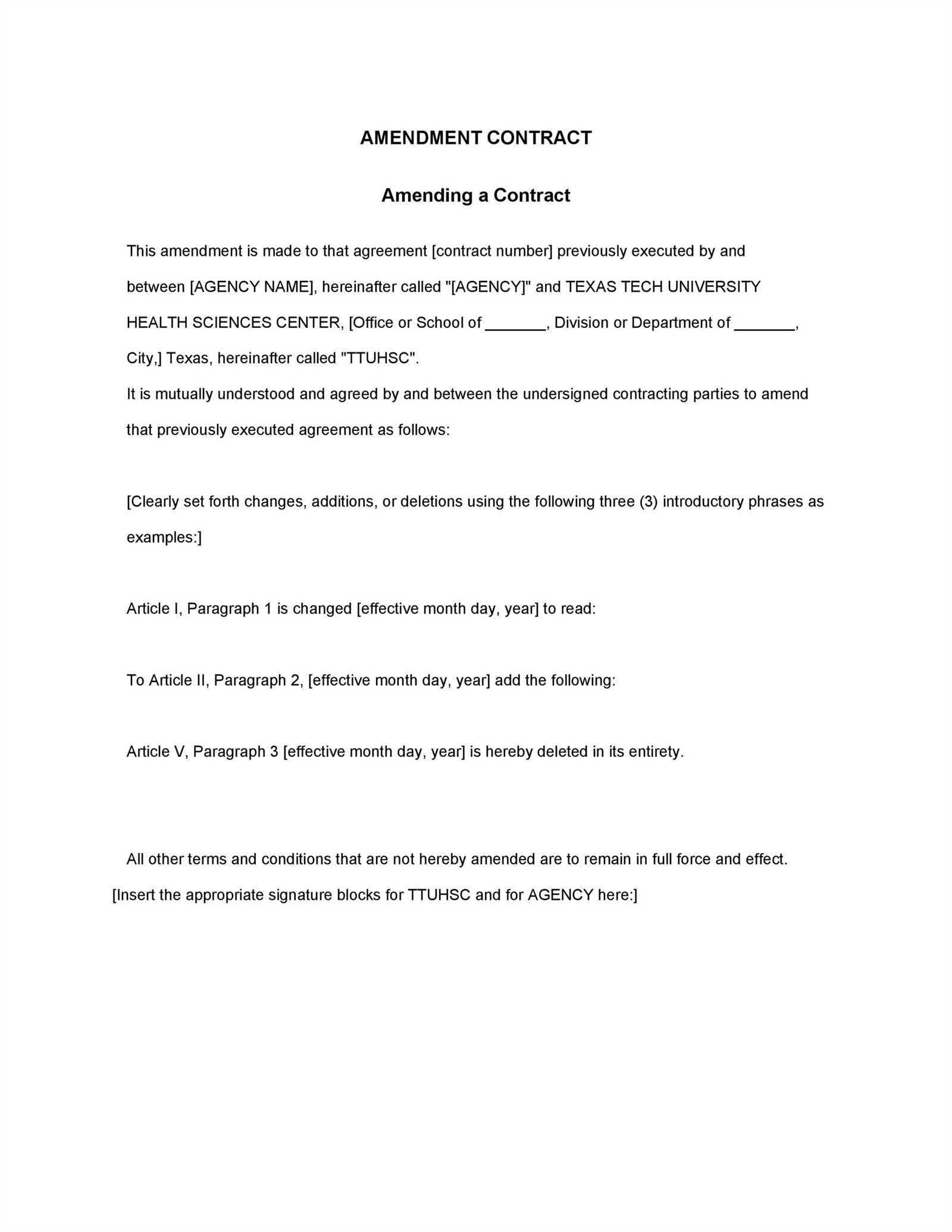 contract amendment letter template