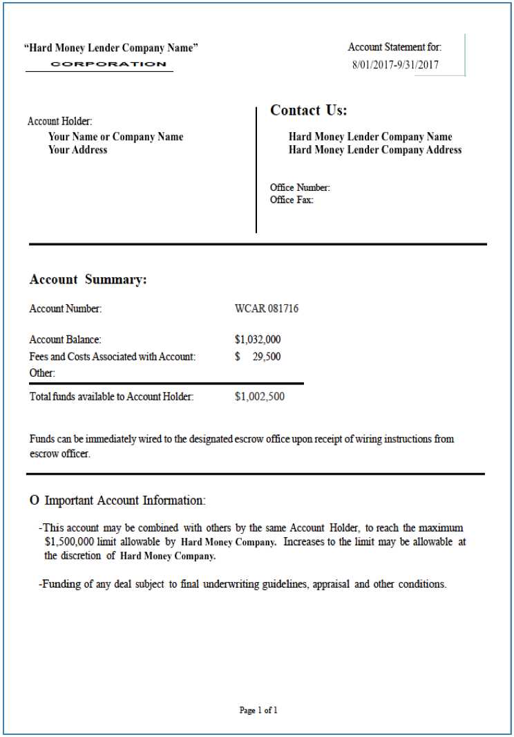 proof of funds template letter