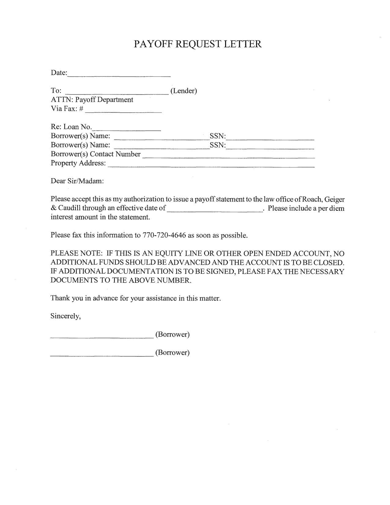 mortgage loan payoff letter template