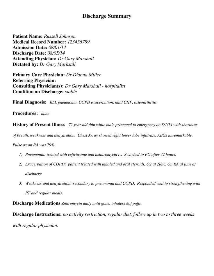 medical discharge letter template