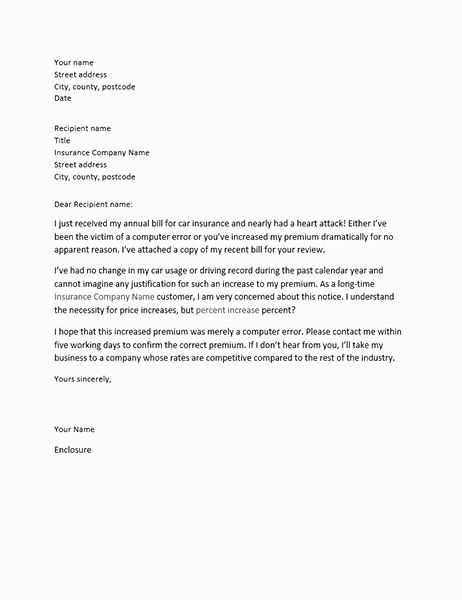 insurance premium increase letter template