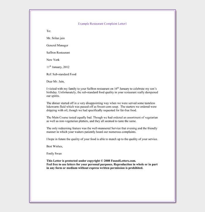 letter of complaint template word