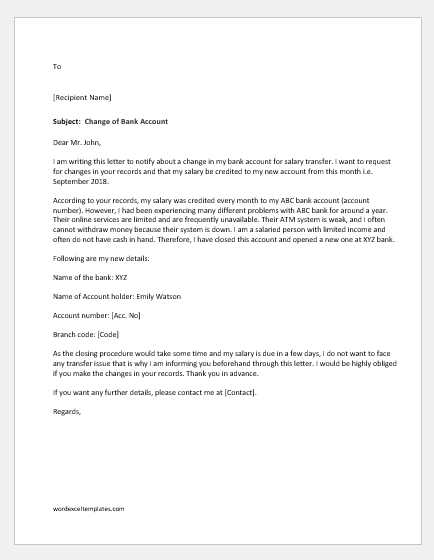 bank account change letter template