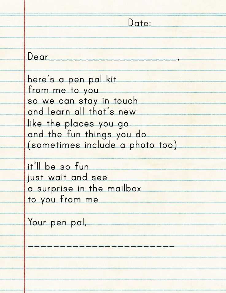 cute pen pal letter template