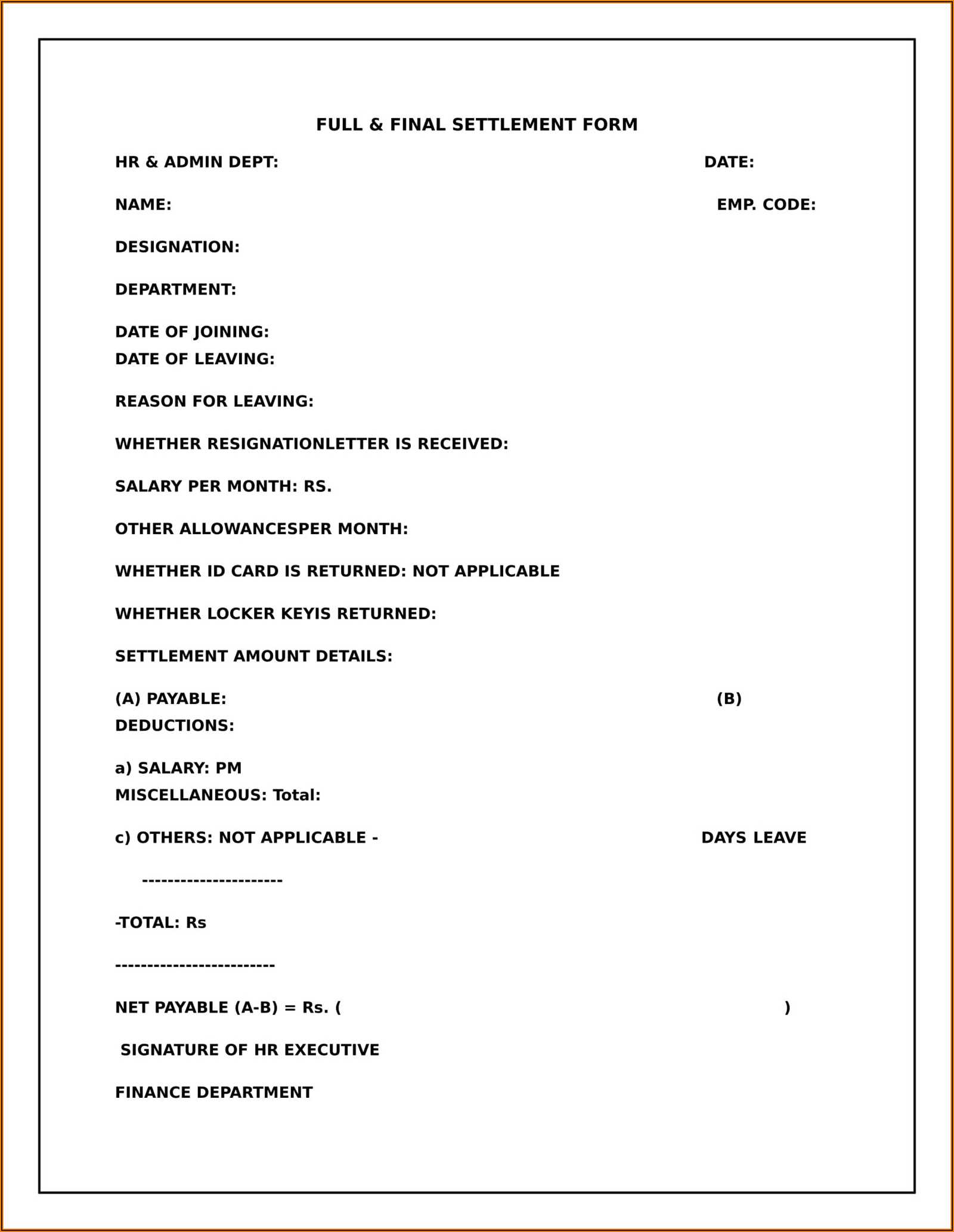 full and final settlement letter template