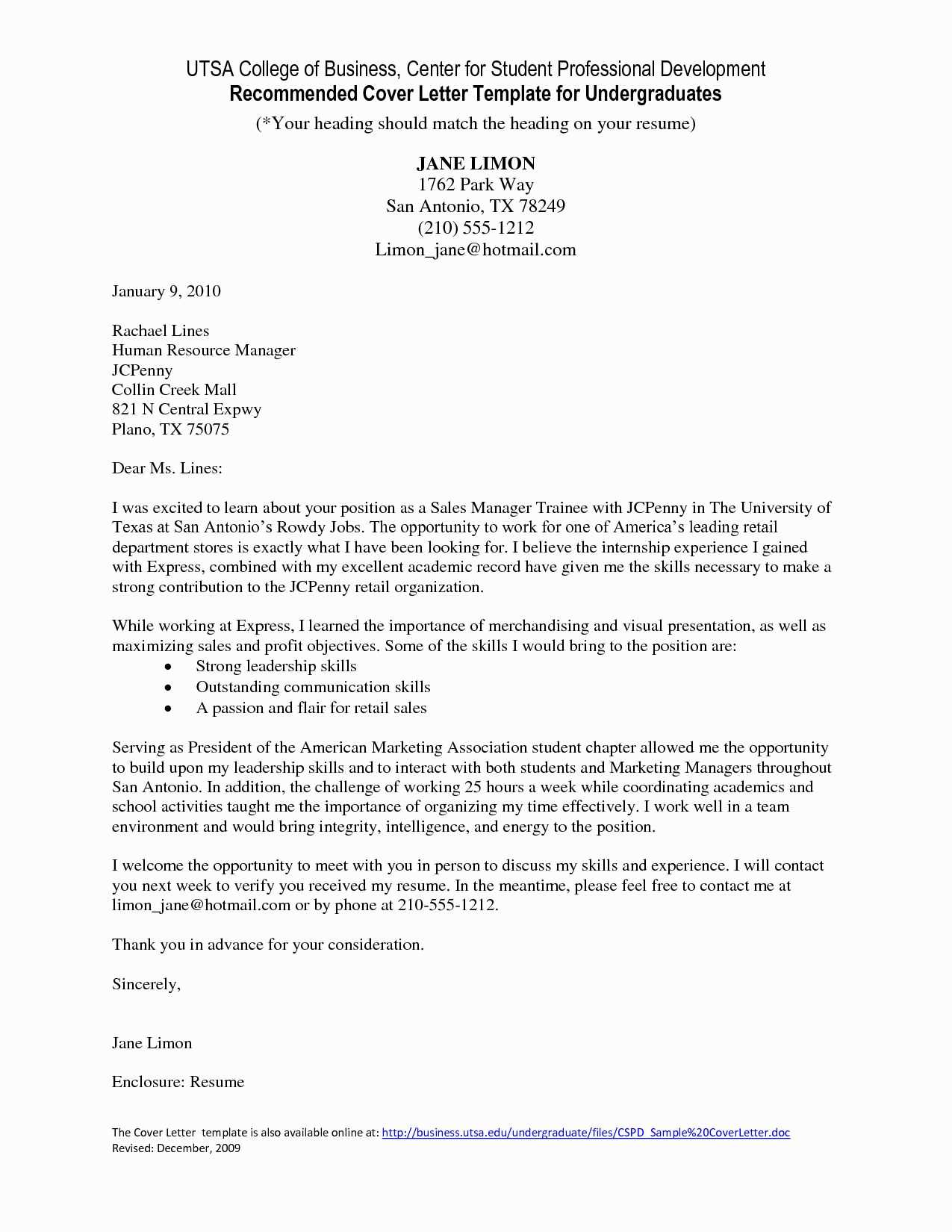 utsa cover letter template