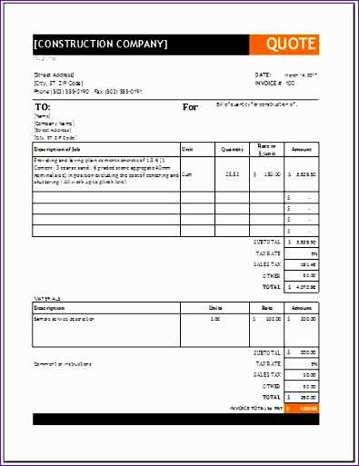 construction quotation letter template