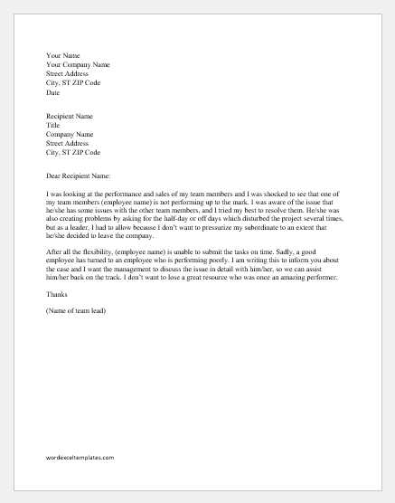letter of concern template to employee