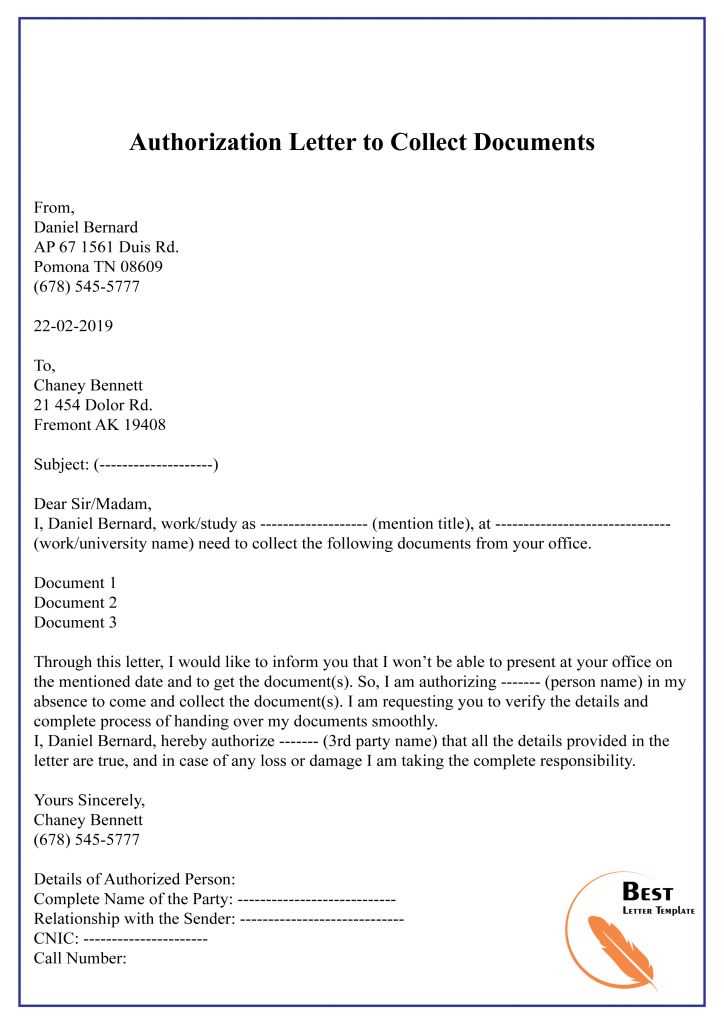 authorization letter template to collect documents