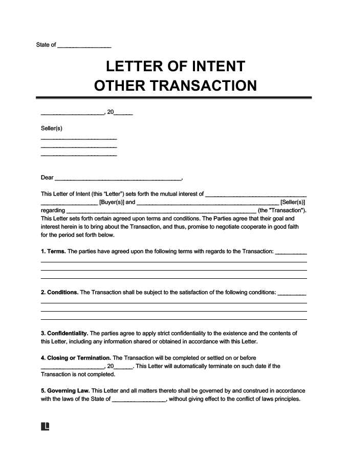 free letter of intent template word