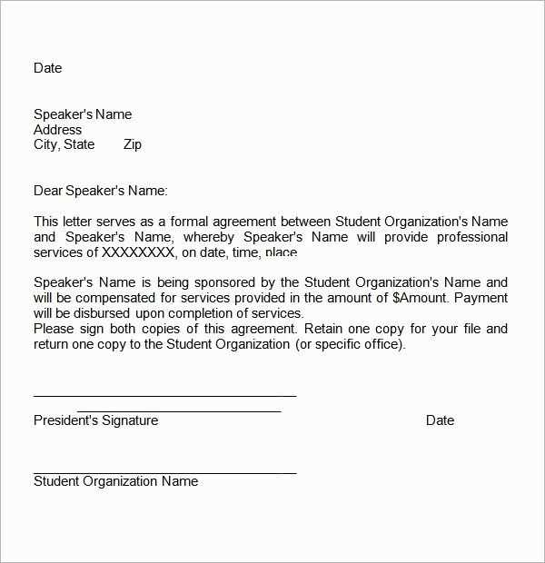 how to write an agreement letter template