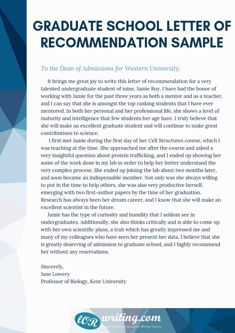 recommendation letter for graduate school template