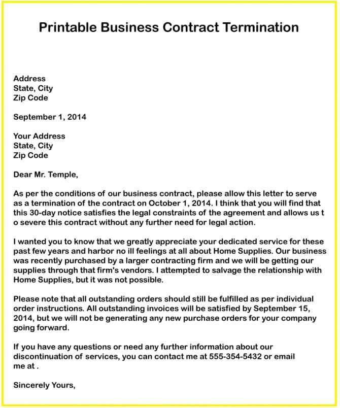 mutual termination of contract letter template