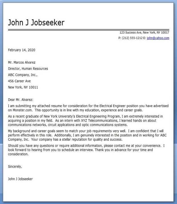 electrician cover letter template