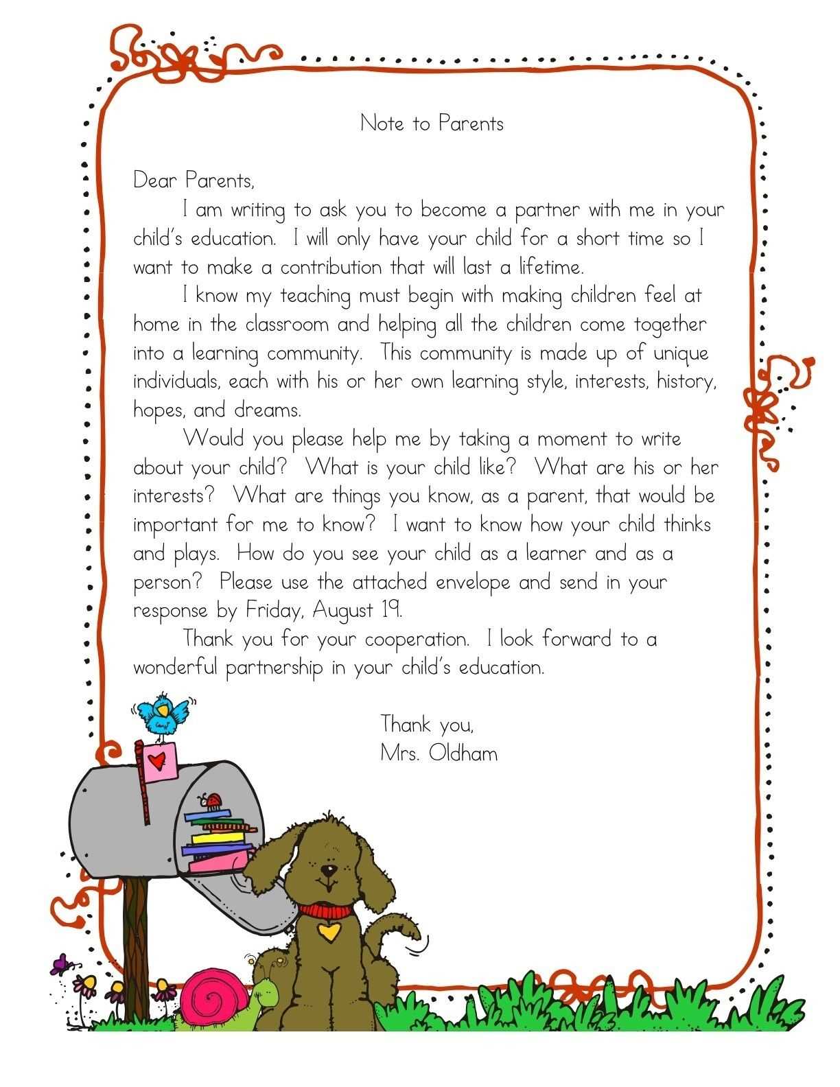 misbehavior behavior letter to parents from teacher template