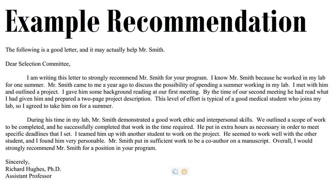 sample template for letter of recommendation