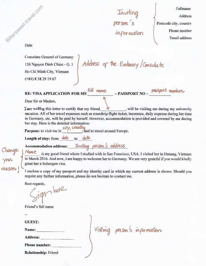 invitation letter template for schengen visa