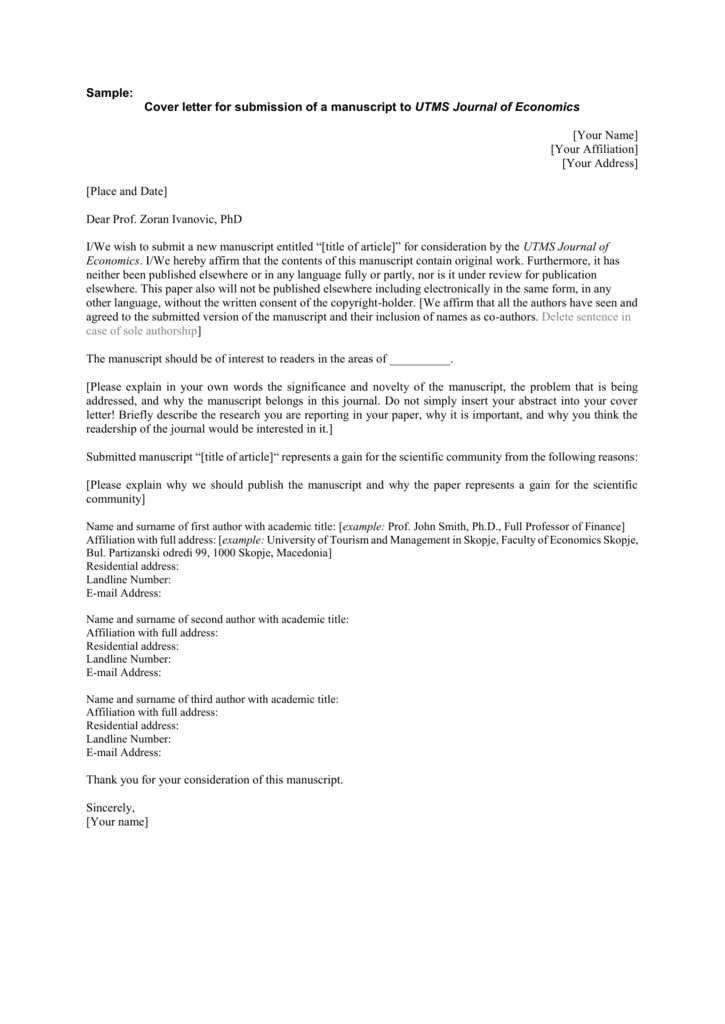 cover letter template for journal submission