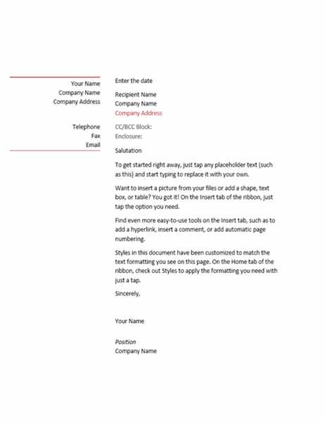 business letter template word free