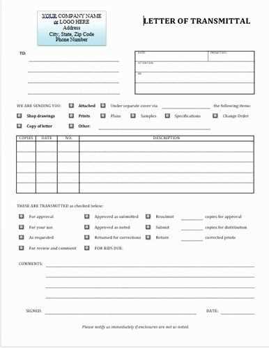 letter of transmittal form template