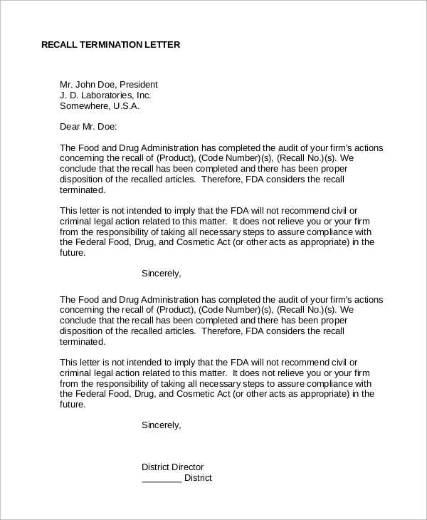 medical recall letter template