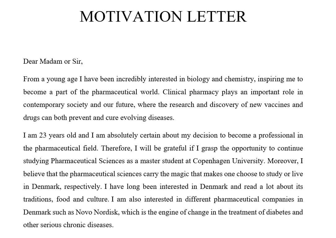 motivation letter template for university application