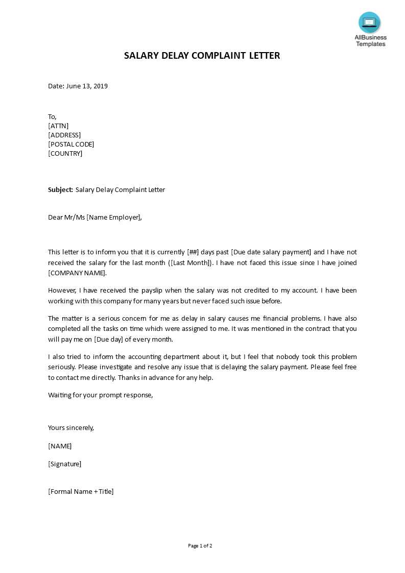 letter of complaint to employer template