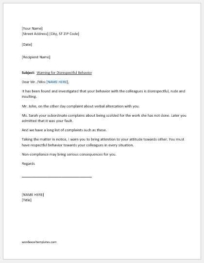 patient warning letter for behavior template